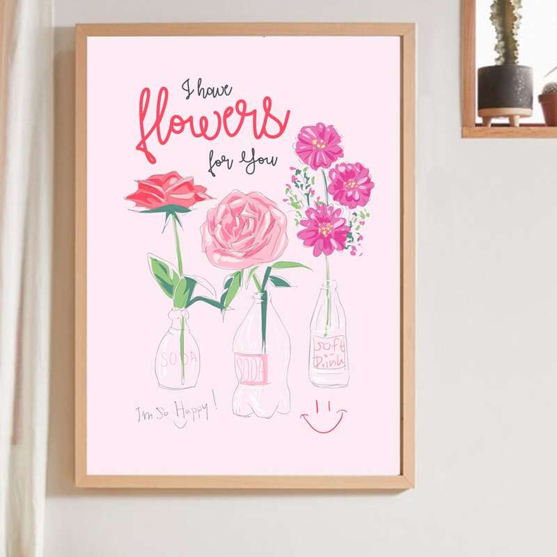 

Flower Print Wall Print Without Frame, Pink