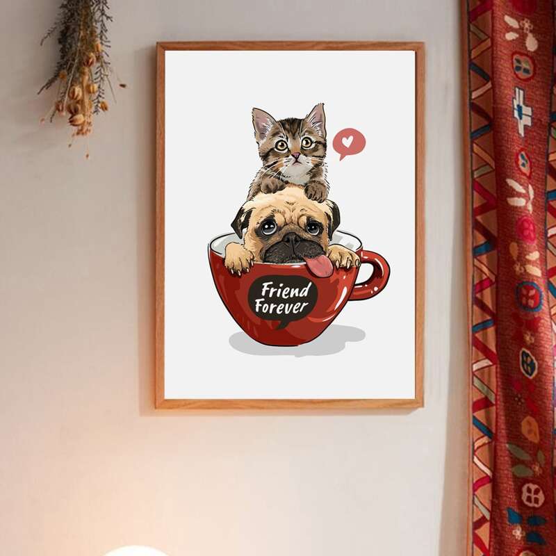 

Cartoon Animal Print Wall Print Without Frame, Multicolor