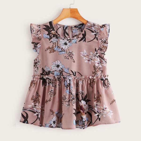 

Floral Print Ruffle Armhole Smock Top, Multicolor