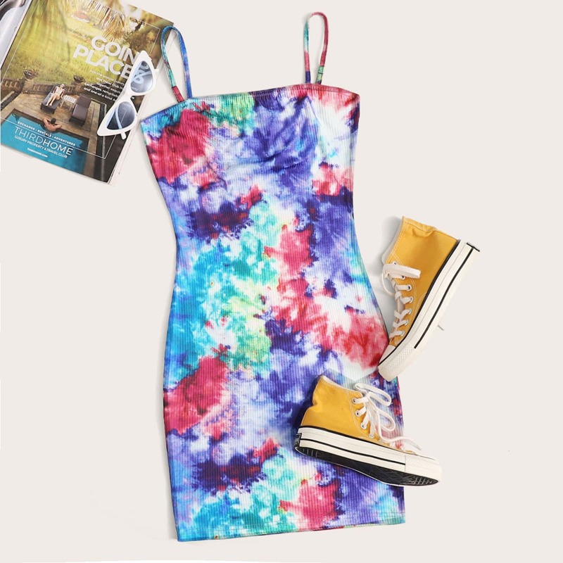 

Tie Dye Rib-knit Bodycon Cami Dress, Multicolor
