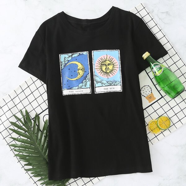 

Moon & Sun Print Tee, Black