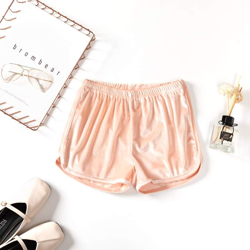 

Elastic Waist Velvet Track Shorts, Pink