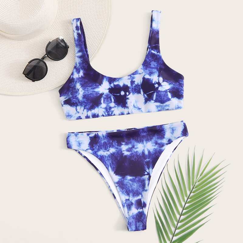 

Tie Dye High Cut Bikini Swimsuit, Royal blue