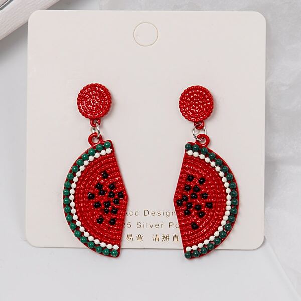 

Watermelon Shaped Drop Earrings, Red