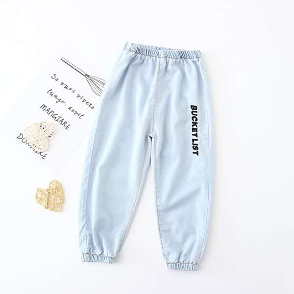 

Toddler Boys Letter Graphic Denim Pants, Blue