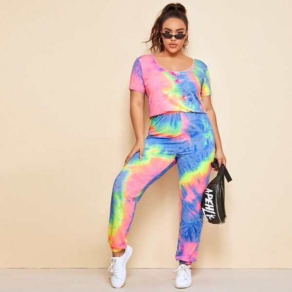 

Plus Tie Dye Tee & Sweatpants, Multicolor