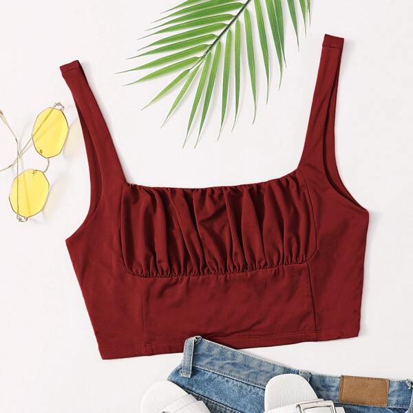 

Ruched Bust Crop Tank Top, Burgundy