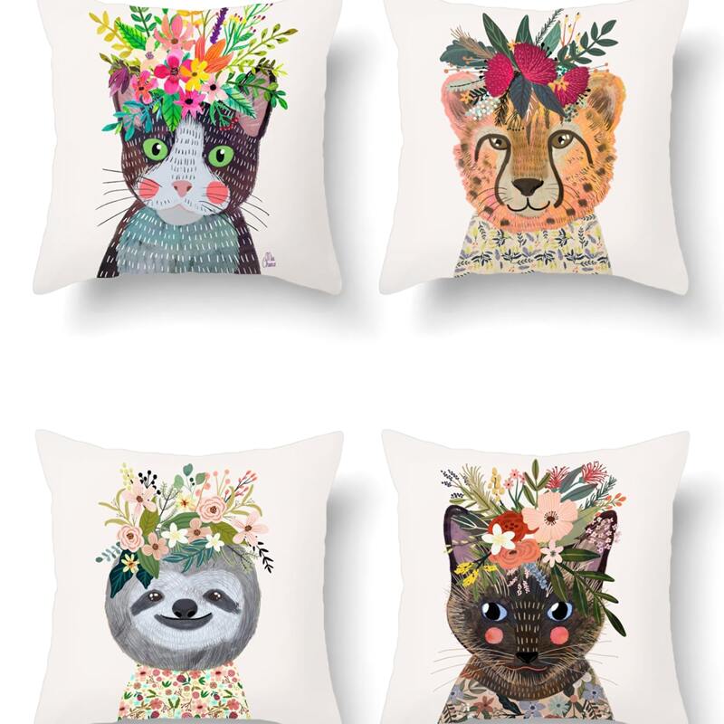 

1pc Cartoon Animal Print Cushion Cover Without Filler