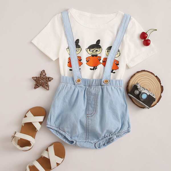 

Baby Boy Solid Denim Pinafore Shorts, Blue