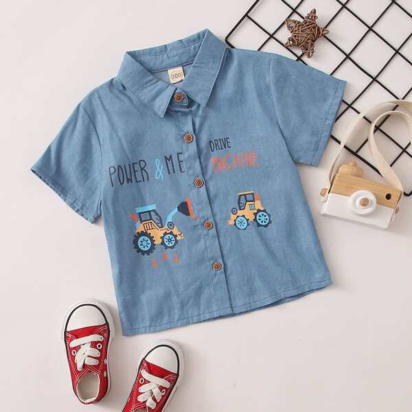 

Toddler Boys Cartoon And Letter Graphic Denim Shirt, Blue
