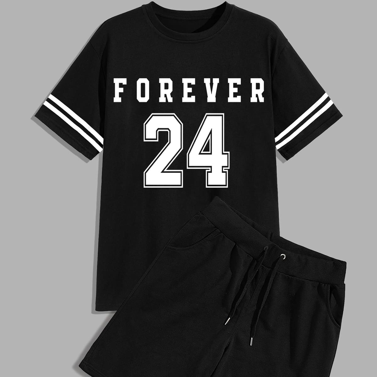 

Guys Letter Graphic Striped Tee & Track Shorts, Black