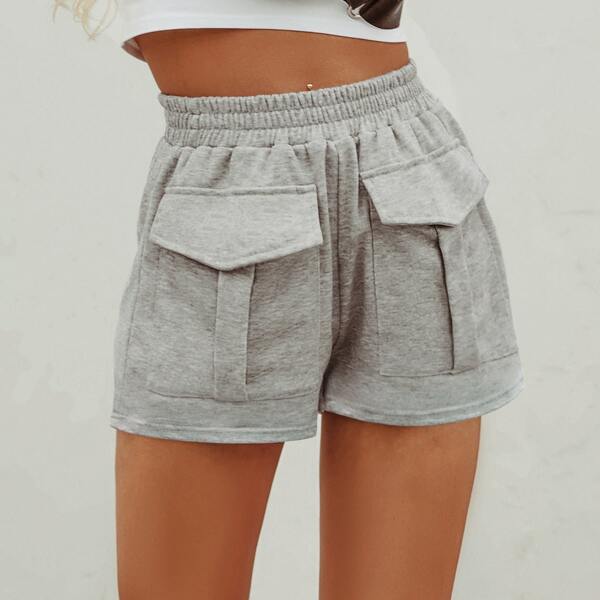 

Flap Pocket Solid Track Shorts, Grey