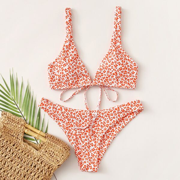 

Leopard Tie Back Bikini Swimsuit, Orange