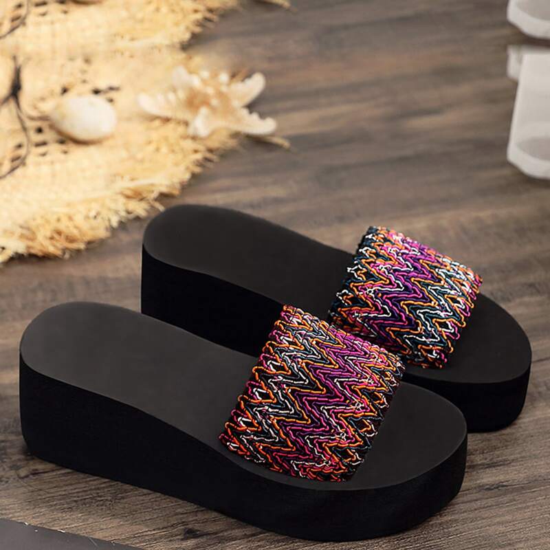

Open Toe Colorblock Wedge Mules, Multicolor
