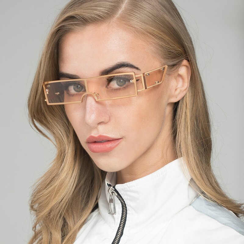 

Flat Top Shield Sunglasses, Gold