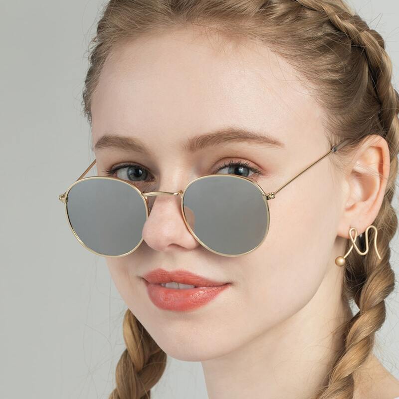 

Metal Frame Mirror Lens Sunglasses, Silver