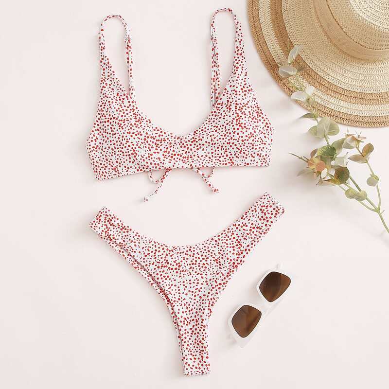 

Dalmatian Tie Back High Cut Bikini Swimsuit, Red