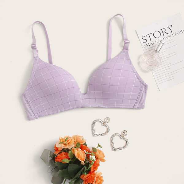 

Plaid Wireless Bra, Purple
