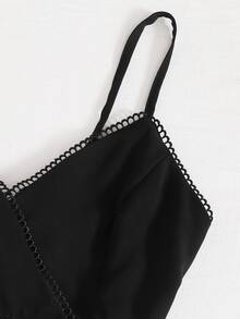 Contrast lace Trim Tie Back Cami Romper - Black - View 5