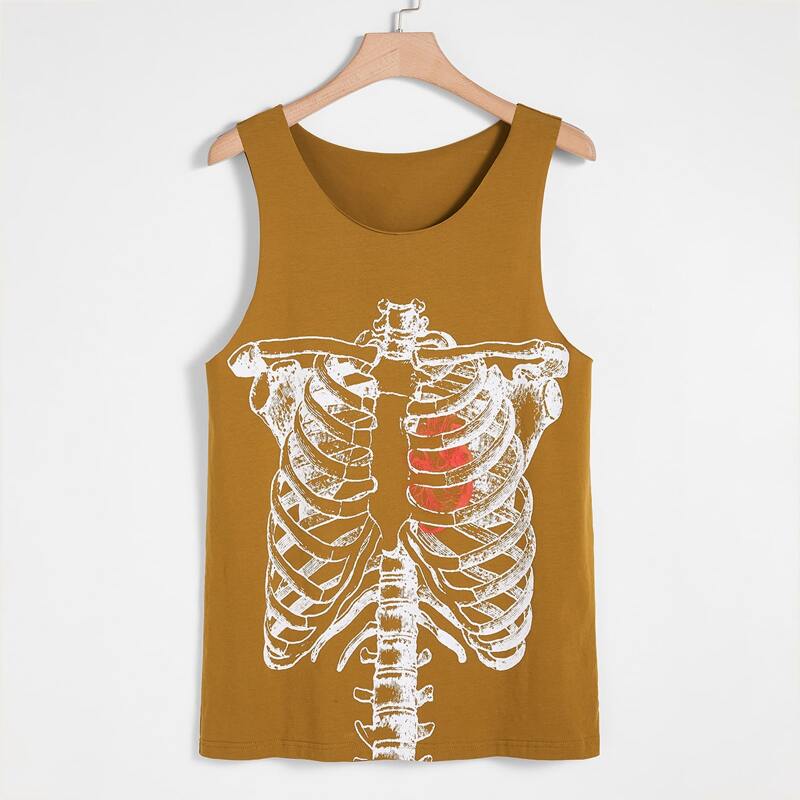 

Guys Skeleton Print Tank Top, Camel