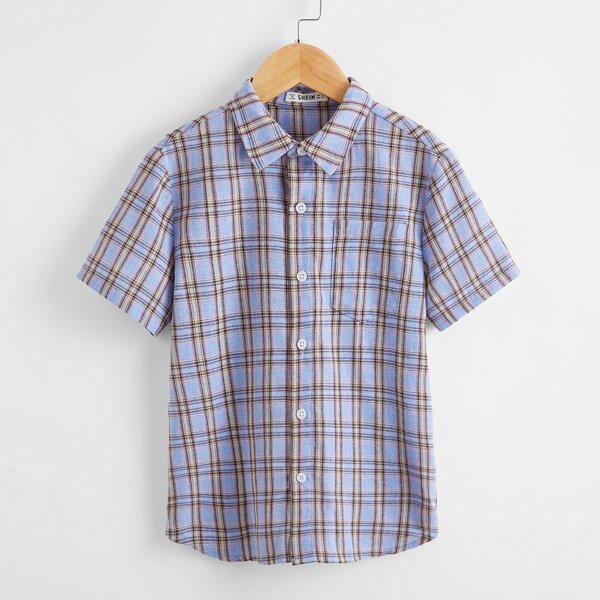 

Boys Patch Pocket Plaid Shirt, Blue