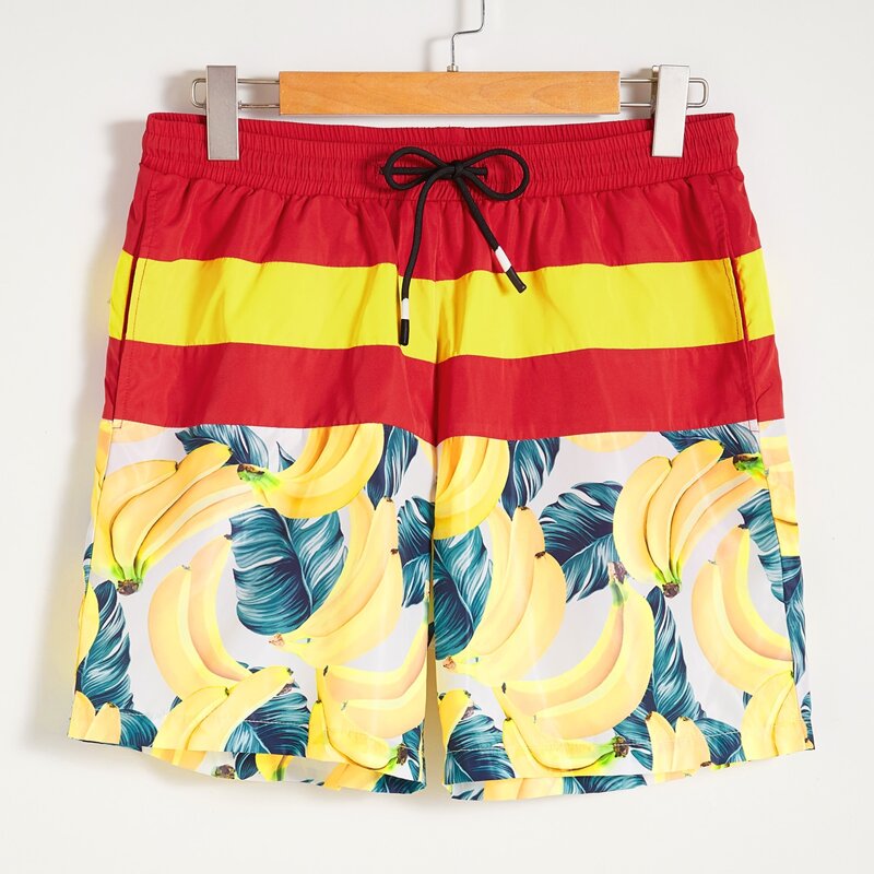 

Guys Drawstring Waist Banana Print Colorblock Shorts, Multicolor