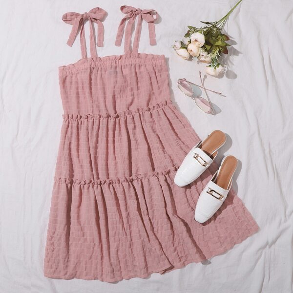 

Crinkle Layered Frill Knotted Cami Dress, Dusty pink