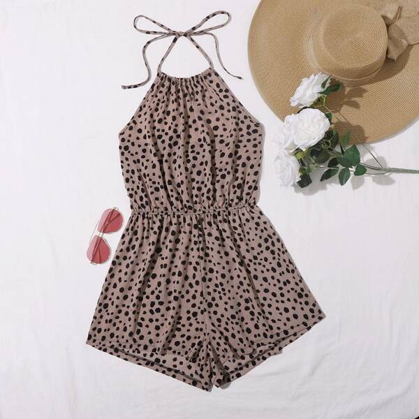 

Dalmatian Print Tie Back Halter Romper, Pink