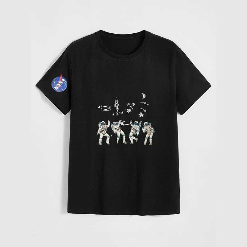 

Guys Astronaut & Letter Graphic Tee, Black