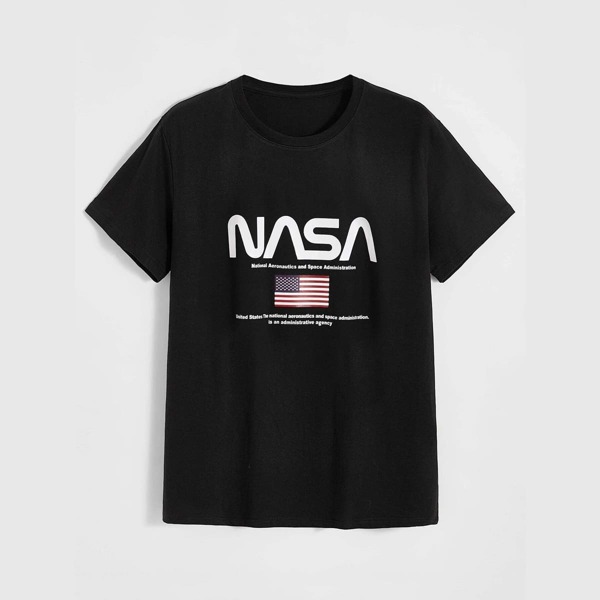 

Men Flag & Slogan Graphic Tee, Black