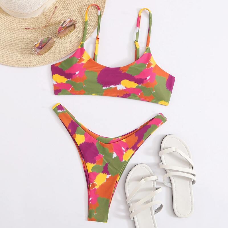 

Tie Dye High Leg Bikini Swimsuit, Multicolor