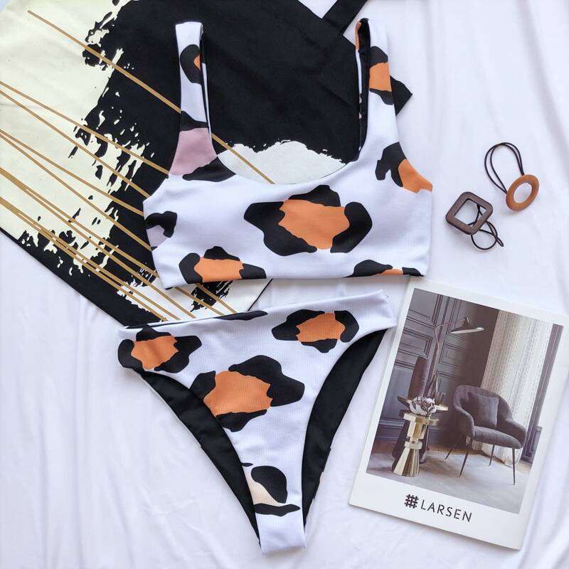 

Graphic Print Rib Bikini Swimsuit, Multicolor