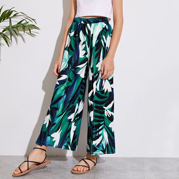 

Girls Tropical Print Wide Leg Pants, Multicolor