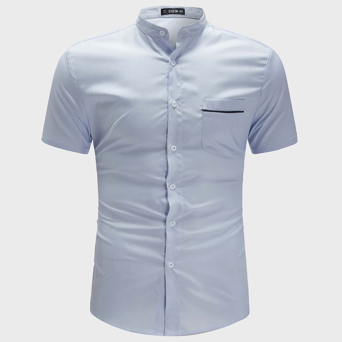 

Guys Contrast Tipping Pocket Patched Shirt, Baby blue