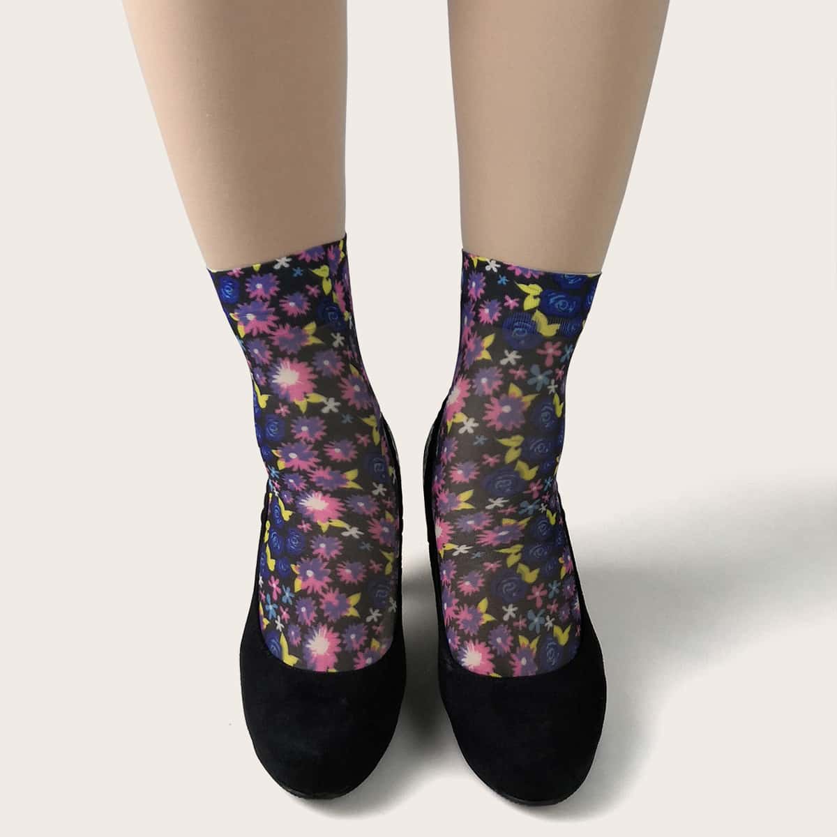 

Flower Pattern Socks, Multicolor