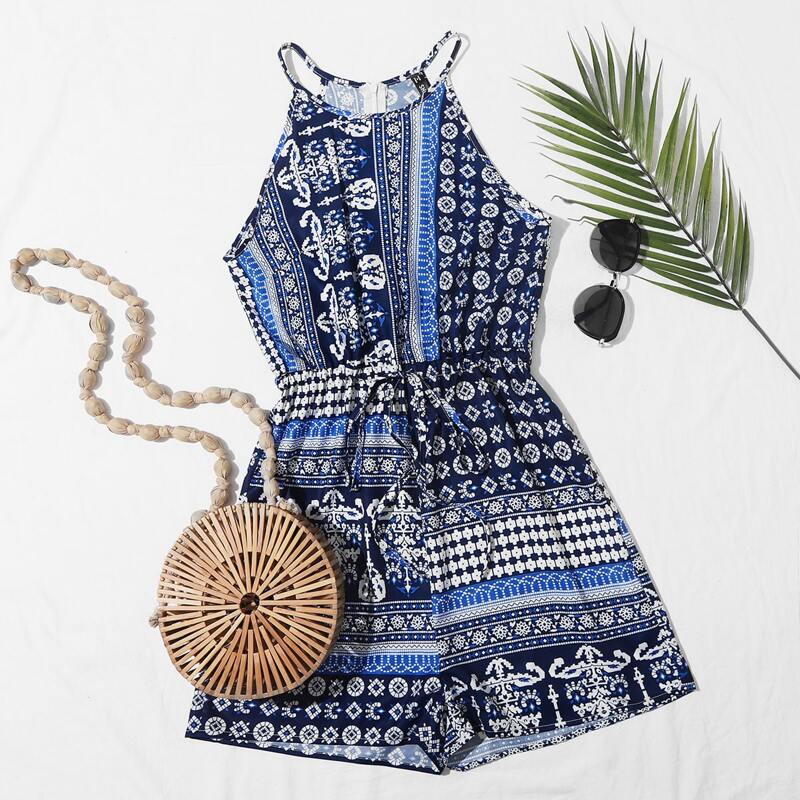 

Tie Front Zip Back Tribal Romper, Multicolor