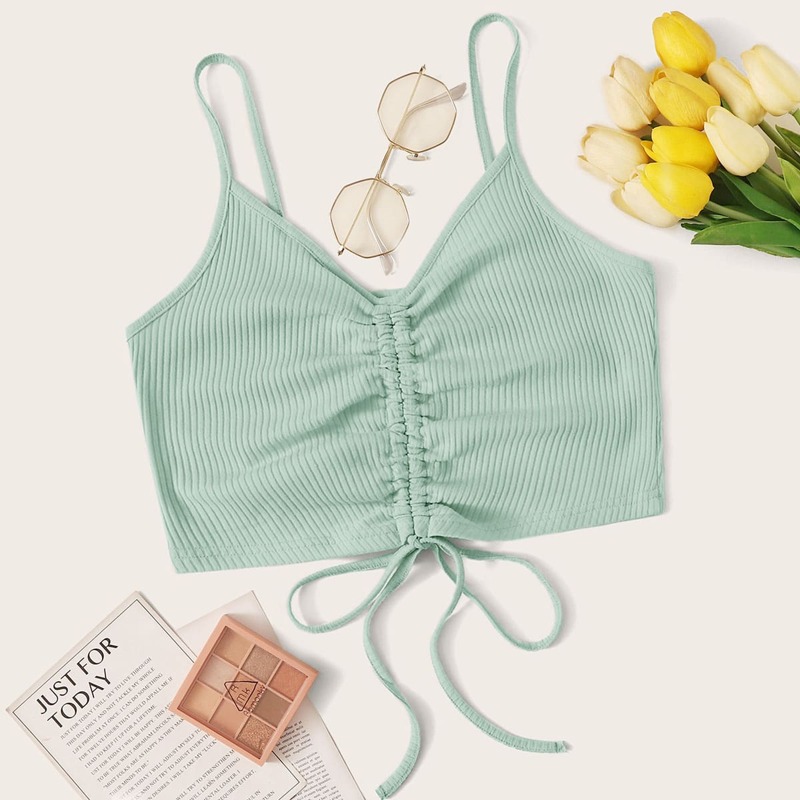 

Drawstring Crop Cami, Mint green