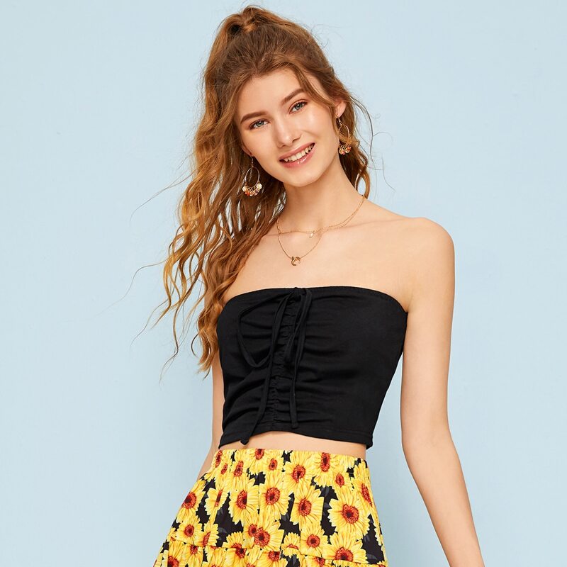 

Ruched Tube Top, Black