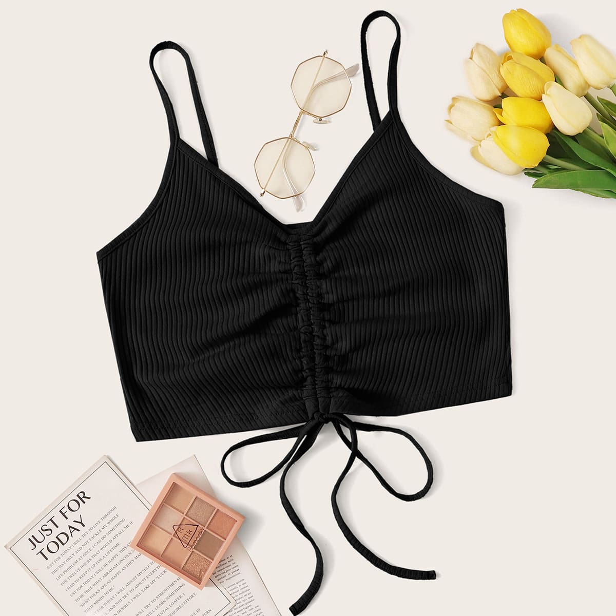 

Drawstring Crop Cami, Black