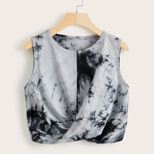 

Tie Dye Draped Tank Top, Grey