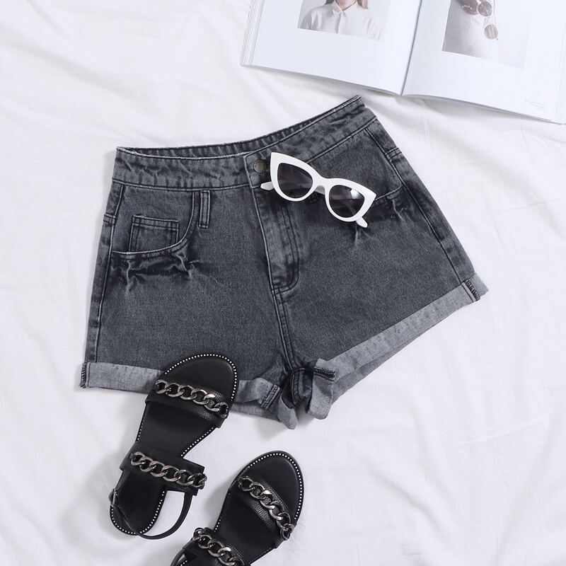 

Dark Wash Roll Up Hem Denim Shorts, Dark grey