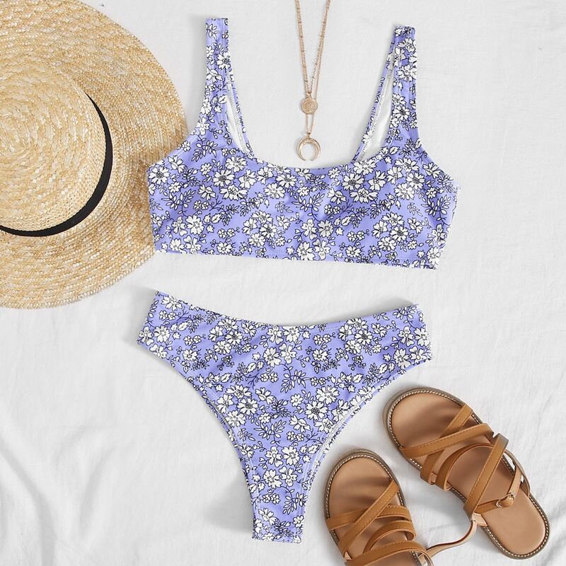 

Ditsy Floral Print Bikini Swimsuit, Lilac purple