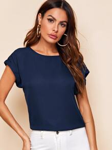 SHEIN Clasi 緹花蕾絲肩部捲邊上衣 - 藏蓝色 - 查看 2