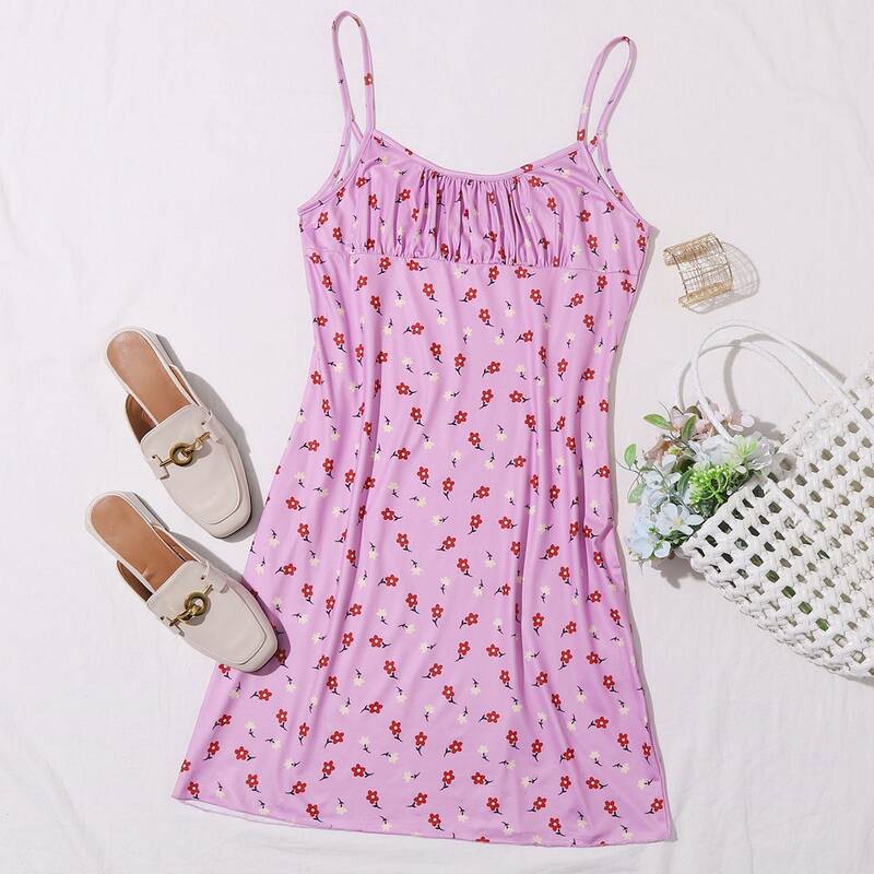 

Ruched Bust Ditsy Floral Cami Dress, Lilac purple