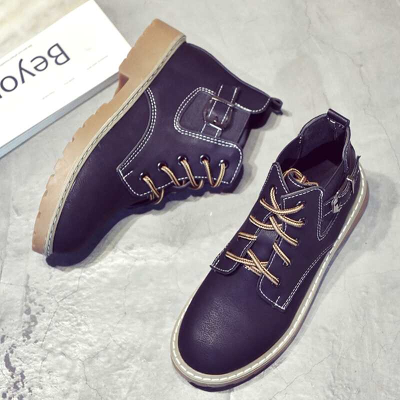 

Lace-up Buckle Combat Boots, Black