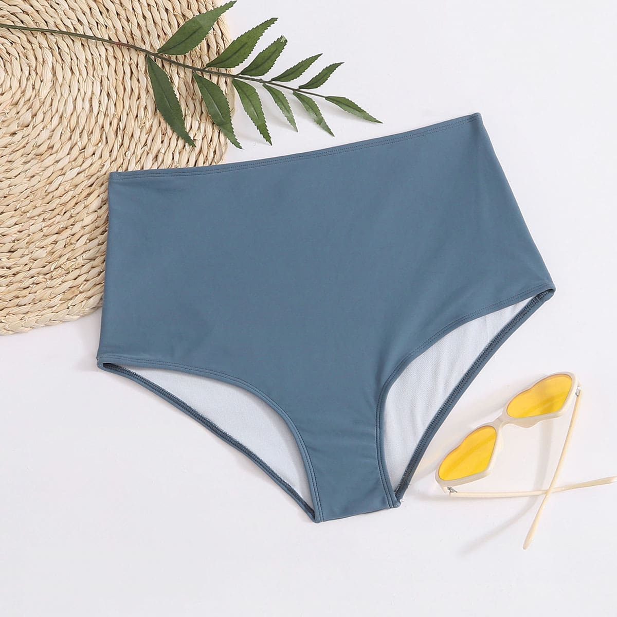 

Plain High Waisted Bikini Panty, Blue