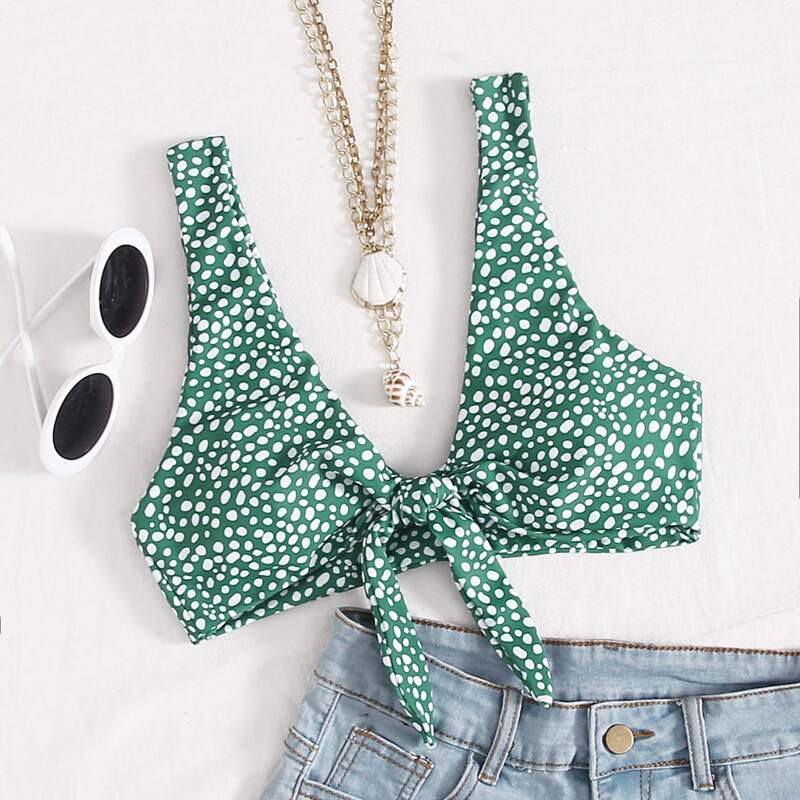 

Dalmatian Knot Front Bikini Top, Green