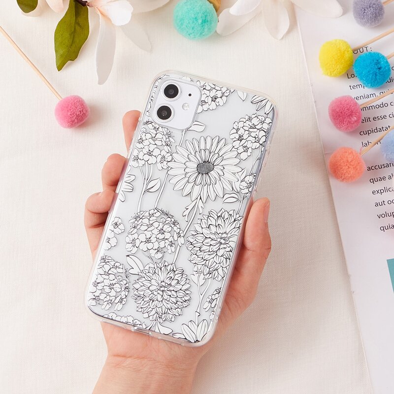 

Floral Clear iPhone Case, Black