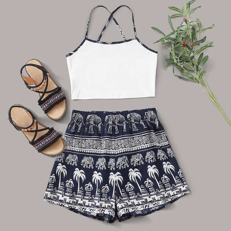 

Crop Cami & Tropical Shorts, Multicolor