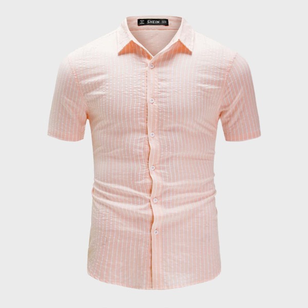 

Men Striped Short Sleeve Shirt, Baby pink